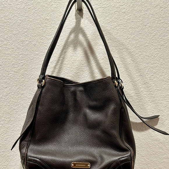 Burberry Brown Pebbled Leather Tote with Nova Check Interior - Picture 7 of 13